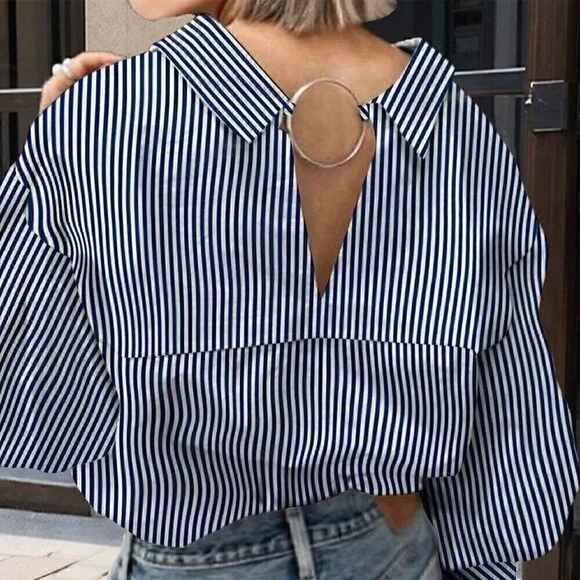 White Casual Women's Metal Button Shirt - Picture 2 of 5